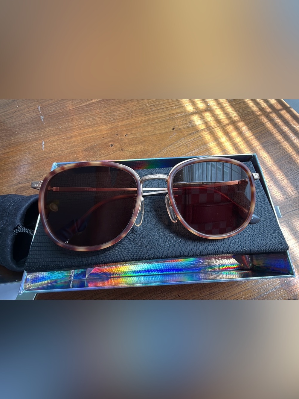 Deja Vu vintage tortoise wire gold frames with new lenses in case
